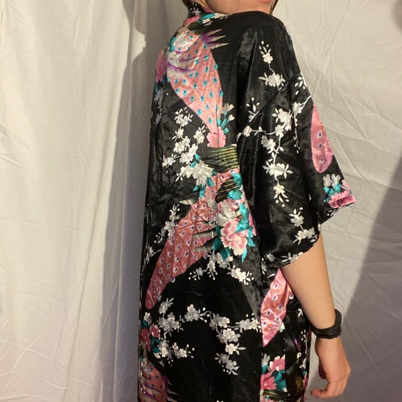 Oriental style night gown sleeping black pink slip - Picture 9 of 16